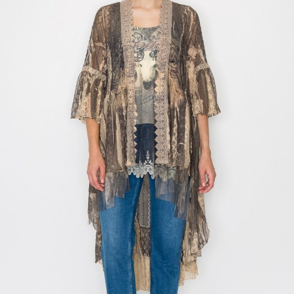 ORIGAMI RODEO WESTERN COWGIRL TUFF duster lace cardigan KIMONO wrap BOHO SM-4X
